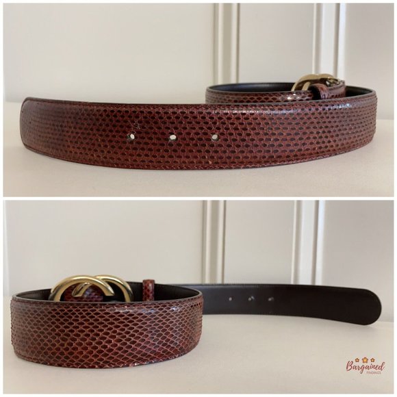 Authentic Gucci Maroon Python Leather Gold Interlocking G Buckle Belt Size 75/30 - Picture 12 of 13